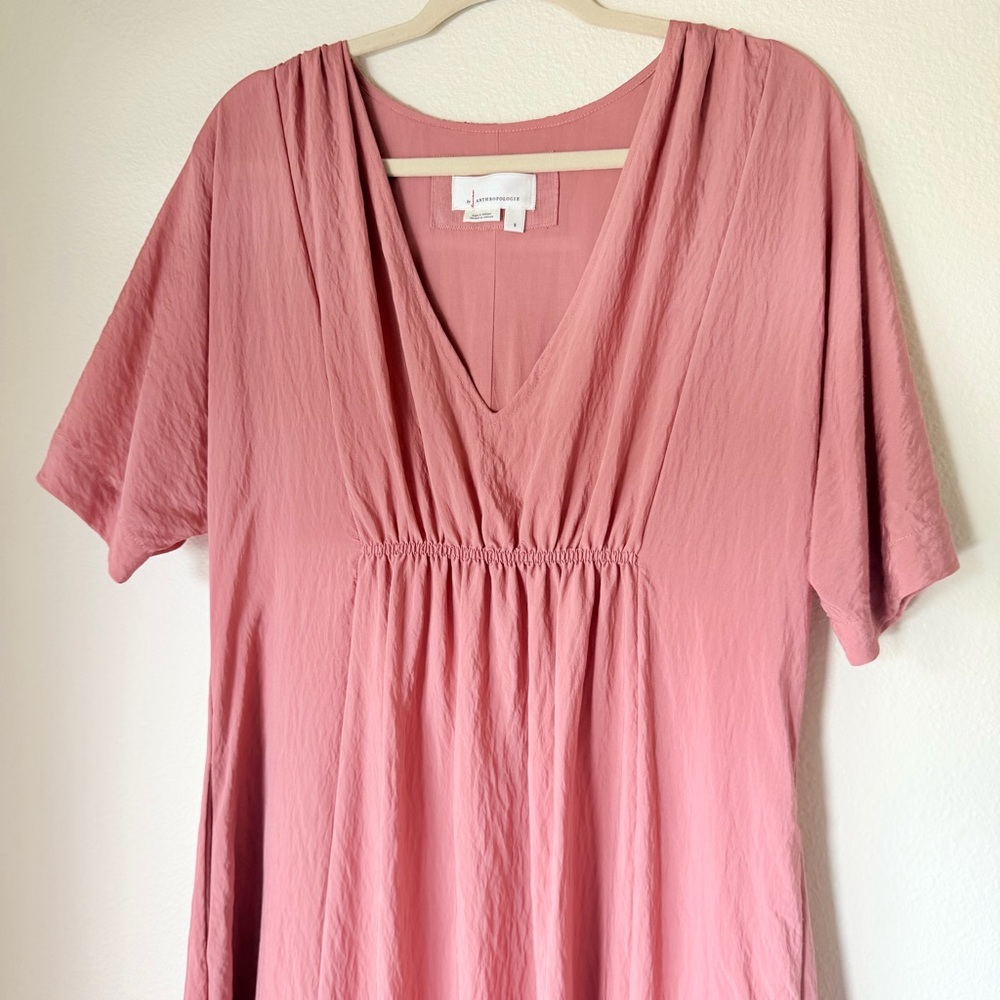 Anthropologie Mauve Pink V-Neck Waistless Maxi Dress, Size Small - Picture 3 of 10